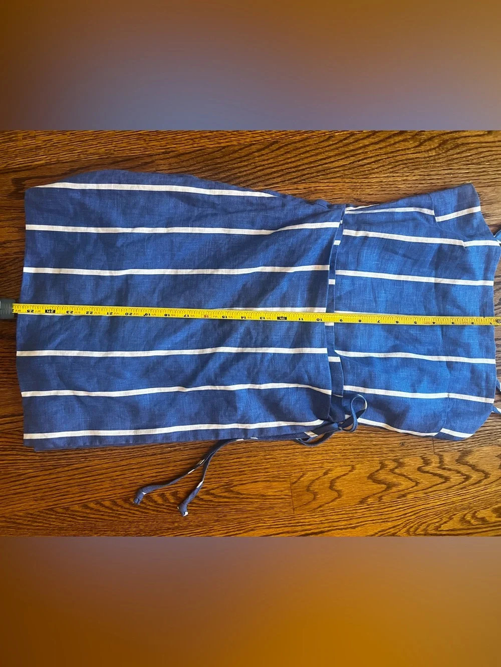 Faithfull the Brand Blue & White Striped Linen Wrap Dress Size M